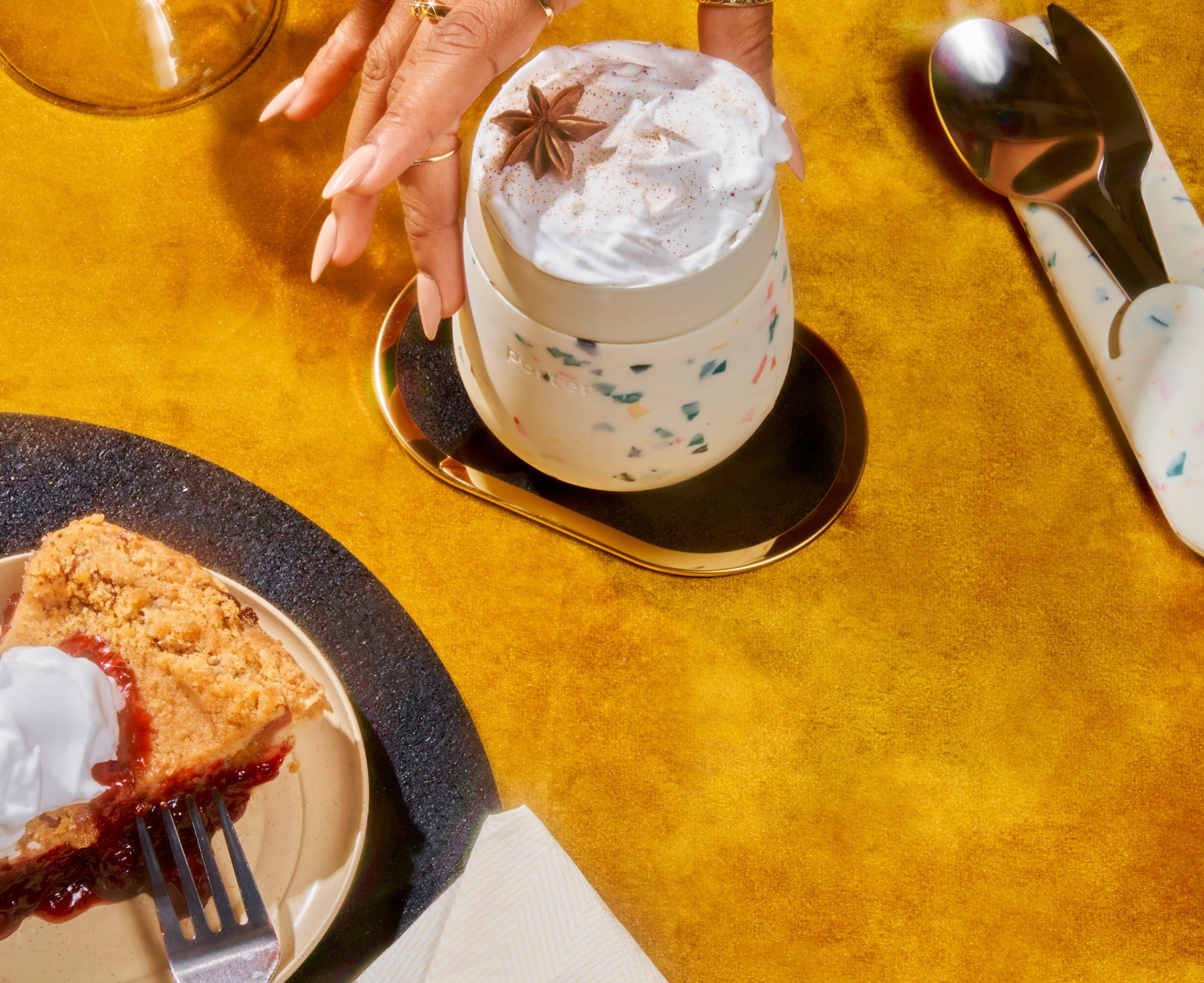 Porter Ceramic Stainless Steel Cup in Cream Terrazzo by W&P