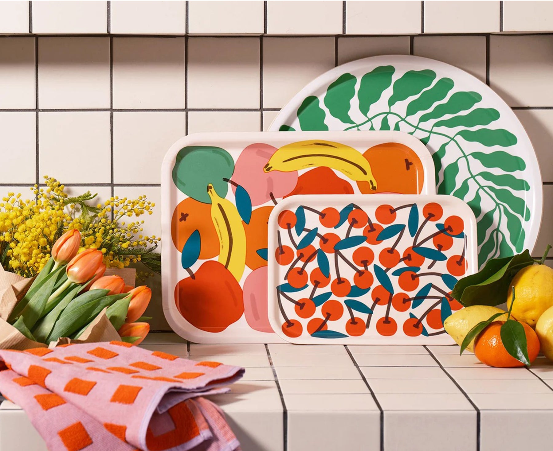 Leaves Round Tray in Spring Green by Wrap