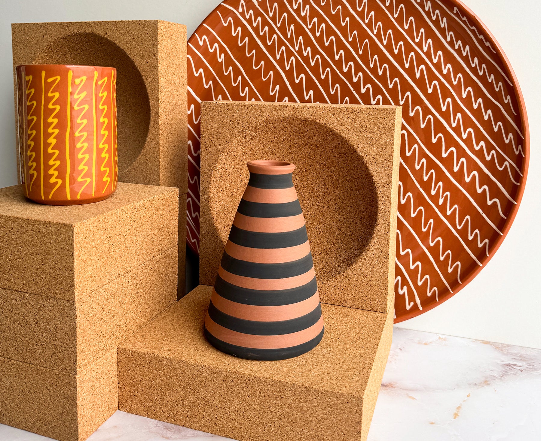 Striped Conical Terracotta Vase by Casa Cubista
