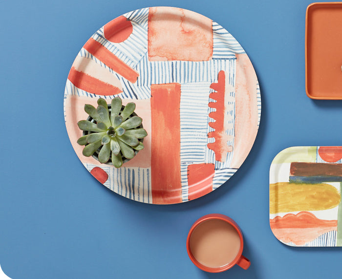 Blush Block and Line Round Tray by Donna Wilson