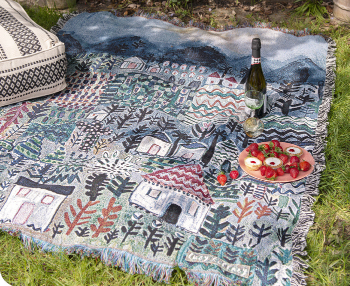 Little Houses Woven Blanket by Lucy Tiffney