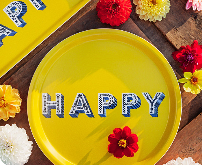 Word Round Tray - Happy - by Jamida