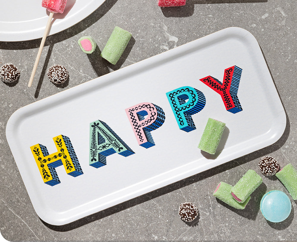 Word Rectangular Tray - Happy Multi - by Jamida