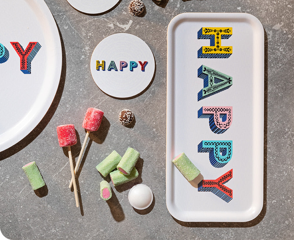 Word Rectangular Tray - Happy Multi - by Jamida