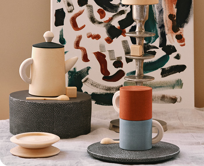 Tea Set in Terra and Blue by Raduga Grez